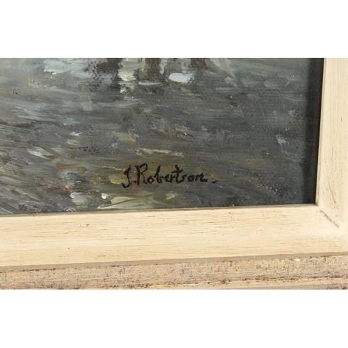 312 - British school (20th century), A winter river landscape with figures by a boathouse and buildings be... 