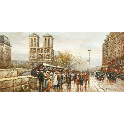 315 - 20th century continental school, An impressionist Parisian street scene with street vendors and figu... 