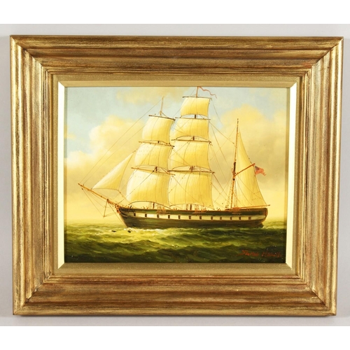 318 - James Hardy (1832-1889) British, A marine scene with a ship on calm waters, oil on board, signed, 8