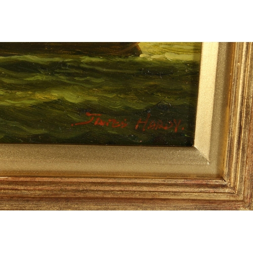 318 - James Hardy (1832-1889) British, A marine scene with a ship on calm waters, oil on board, signed, 8