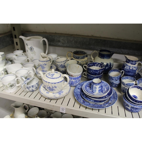 24 - Blue and white china with various part services.