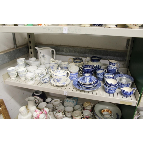 24 - Blue and white china with various part services.