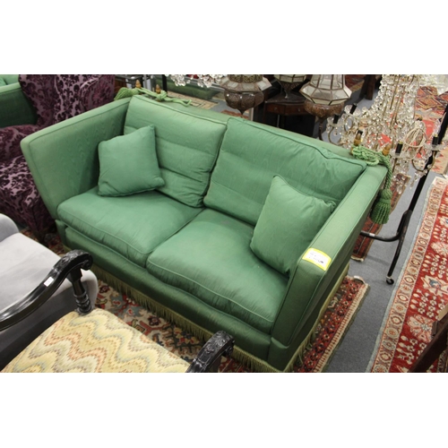 241 - A good large two seater Knoll settee upholstered in a green watered silk style fabric.