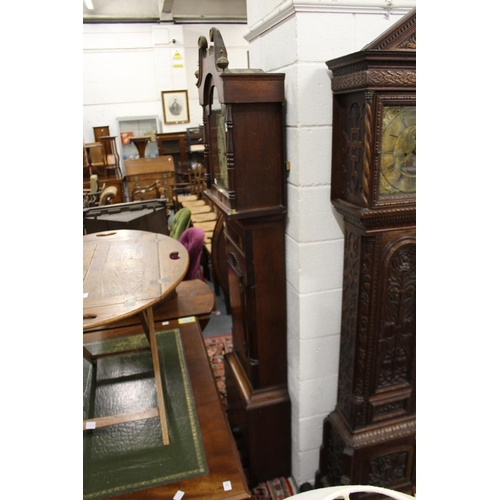 291 - A 19th century mahogany eight-day long case clock with painted arched dial.