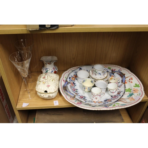 60 - Decorative china and a pair of cut glass champagne flutes.