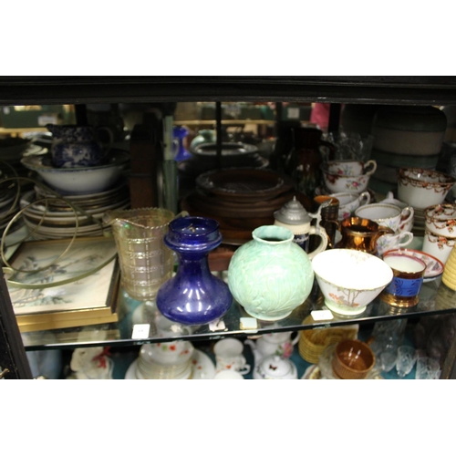 68 - A large shelf of decorative china, glassware etc.