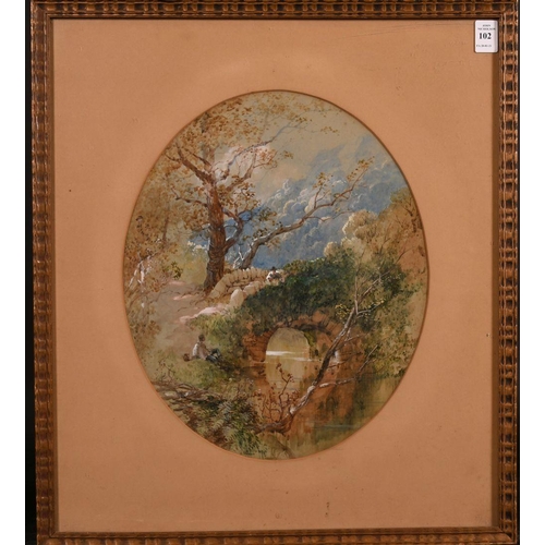 102 - William Henry Pike (1846-1908) British. Figures Resting by a River, Watercolour, Signed, Oval, 14