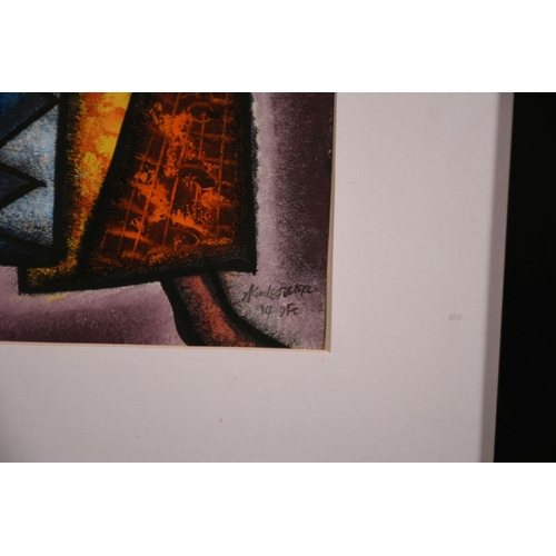 115 - South African school, a pair of paintings of women carrying baskets on their heads, mixed media, ind... 