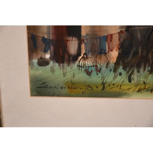 117 - 20th Century Chinese School, Study of a Temple, watercolour, indistinctly signed, 22