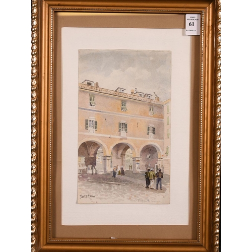 61 - 19th century continental school, figures in a piazza, watercolour, inscribed and dated 'Dec 5th 1883... 