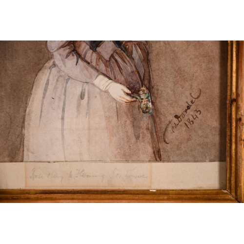 77 - 19th century French school, Three quarter length study of a young woman, watercolour, indistinctly s... 