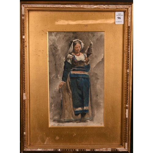 96 - 19th Century European School. A Lady in Traditional Costume, Watercolour, Signed Indistinctly, 10