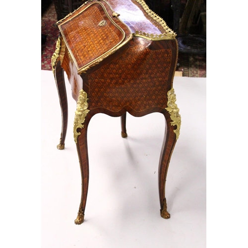 1023 - A GOOD LOUIS XVI DESIGN KINGWOOD, ROSEWOOD AND ORMOLU PARQUETRY BUREAU DE DAME, with galleried top, ... 