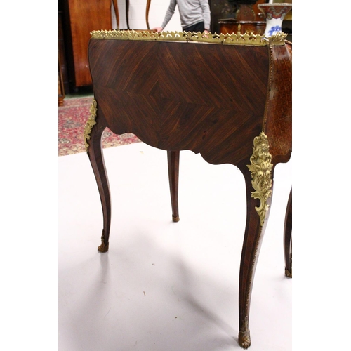 1023 - A GOOD LOUIS XVI DESIGN KINGWOOD, ROSEWOOD AND ORMOLU PARQUETRY BUREAU DE DAME, with galleried top, ... 