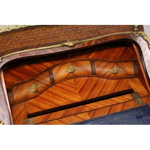 1023 - A GOOD LOUIS XVI DESIGN KINGWOOD, ROSEWOOD AND ORMOLU PARQUETRY BUREAU DE DAME, with galleried top, ... 