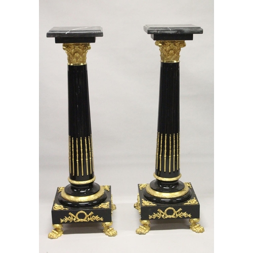 1031 - A VERY GOOD PAIR OF MARBLE TOP PEDESTALS. 4ft 5ins high.