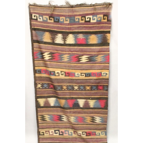 1048 - A FLATWEAVE KELIM RUNNER/HALL CARPET, with bands of Greek key and other geometric designs. 13ft 0ins... 