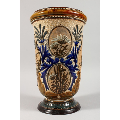 1078 - A SUPERB LARGE DOULTON LAMBETH STONEWARE VASE by FLORENCE E. BARLOW decorated with panels of birds. ... 