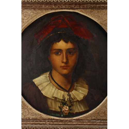 1086 - A LARGE VIENNA CIRCULAR PLAQUE, portrait of a girl. Beehive mark.  19ins diameter, in a gilt frame.... 