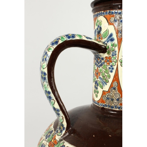 1093 - A LARGE TURKISH POTTERY TWO-HANDLED VASE AND COVER. 24ins high.