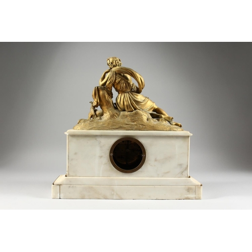 1167 - A VERY GOOD 19TH CENTURY FRENCH MARBLE AND ORMOLU CLOCK by STEVENARD, BOULOGNE, the top with a class... 