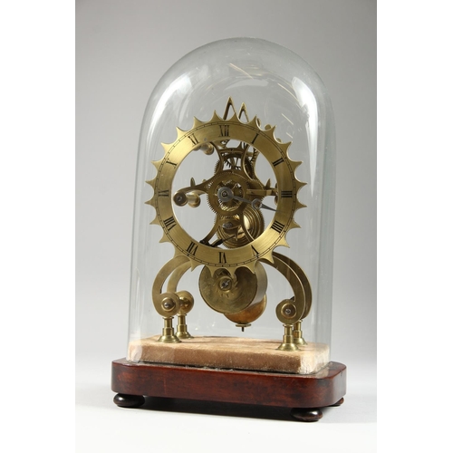 1168 - A 19TH CENTURY BRASS SKELETON CLOCK, eight-day movement, the cog shaped chapter ring with enamelled ... 