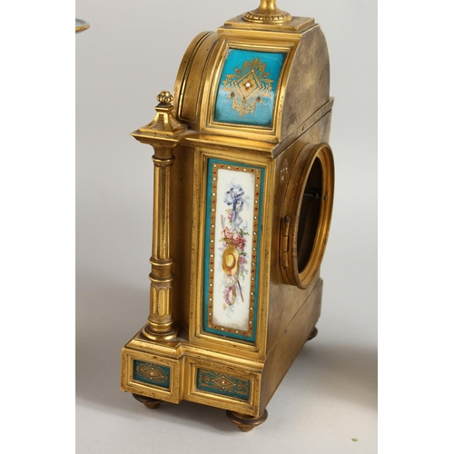 1178 - A SUPERB FRENCH 19TH CENTURY CLOCK GARNITURE by RAINGO FRES., PARIS, the clock striking on a single ... 