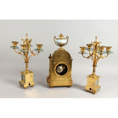 1178 - A SUPERB FRENCH 19TH CENTURY CLOCK GARNITURE by RAINGO FRES., PARIS, the clock striking on a single ... 