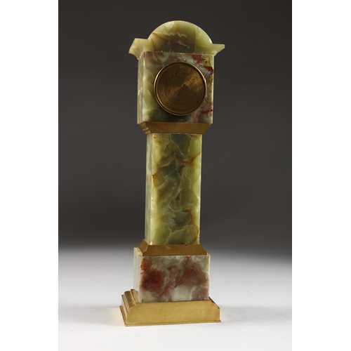 1183 - A SUPERB LOUIS XVI ONYX CASED MINIATURE LONGCASE CLOCK, with ormolu mounts, urns, etc., the movement... 