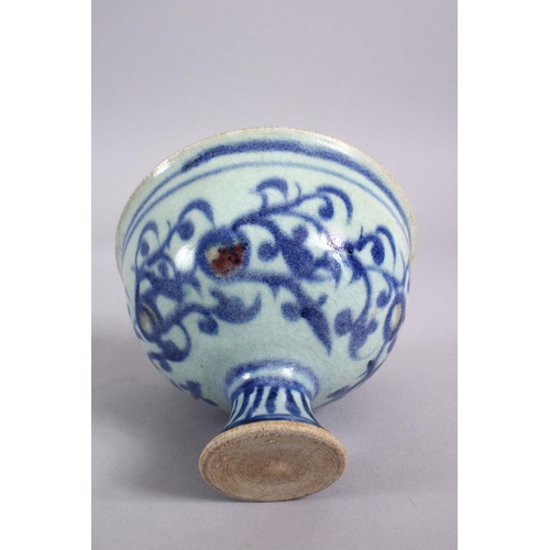 103 - A CHINESE BLUE & WHITE PORCELAIN STEM CUP - FOR THE ISLAMIC MARKET, decorated with scrolling flora w... 