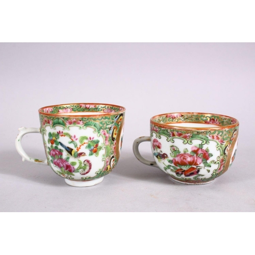 124 - A 19TH CENTURY CHINESE FAMILLE ROSE CANTON CUPS & SAUCER, decorated with panels of birds and flora &... 