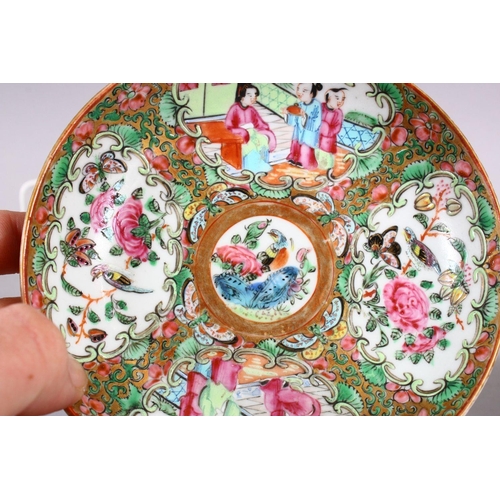 124 - A 19TH CENTURY CHINESE FAMILLE ROSE CANTON CUPS & SAUCER, decorated with panels of birds and flora &... 