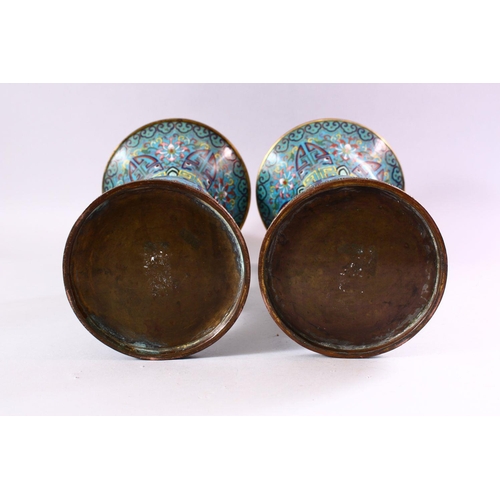 133 - A GOOD PAIR OF 19TH CENTURY CHINESE CLOISONNE GU FORM VASES, on pale blue ground with stylised motif... 