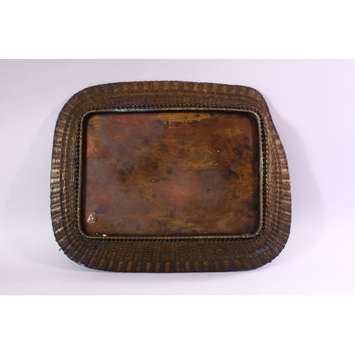 135 - AN EARLY 20TH CENTURY JAPANESE MIXED METAL TRAY, etched with a landscape and temples with figural mo... 