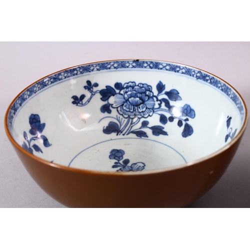 141 - A PAIR OF CHINESE NANKING CARGO SHIPWRECK BOWLS, the interior with blue and white floral decoration,... 