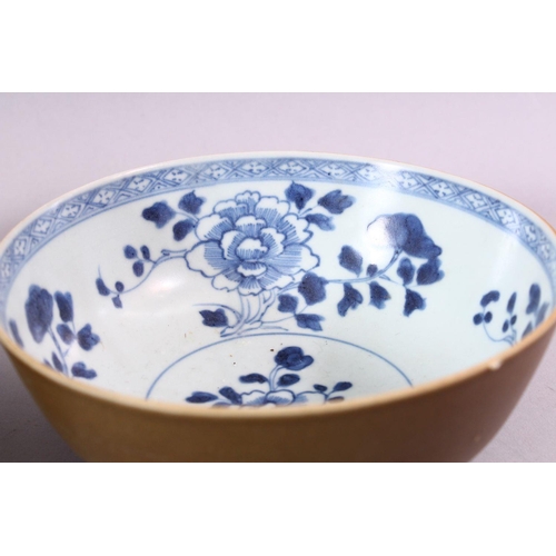 141 - A PAIR OF CHINESE NANKING CARGO SHIPWRECK BOWLS, the interior with blue and white floral decoration,... 