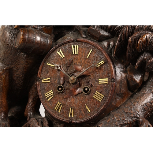 1195A - A VERY GOOD ANTIQUE BLACK FOREST CLOCK CARVED WITH TWO SAINT BERNARD DOGS, one with a bell around hi... 