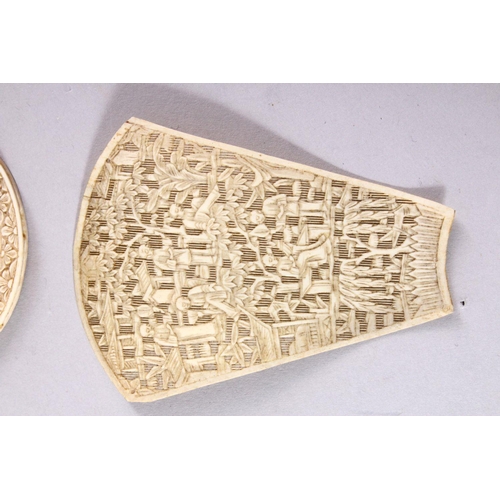 167 - A COLLECTION OF LATE 19TH CENTURY CANTON CARVED IVORY PANELS, and related items.