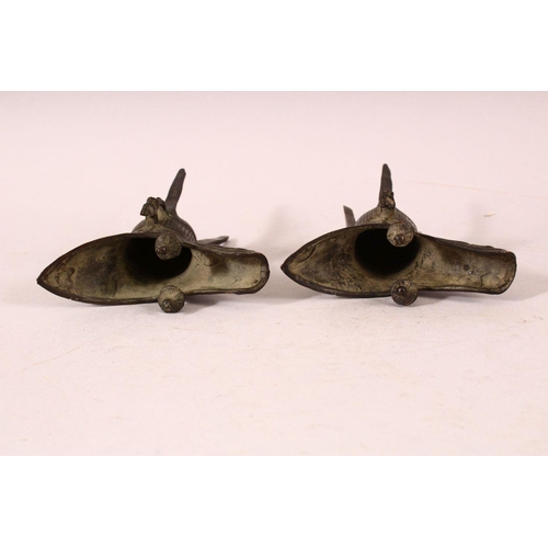 169 - A SMALL PAIR OF CHINESE ARCHAIC FORM CAST BRONZE TRIPOD CENSERS, 13cm.