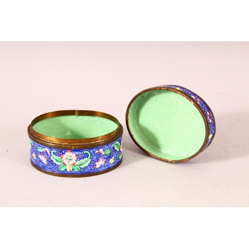 170 - A SMALL CHINESE ENAMEL DECORATED BOX AND COVER, 10cm wide, 5.5cm high.