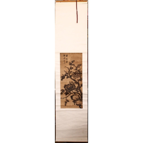 172 - A EARLY 20TH CENTURY SCROLL PAINTING, depicting a flowering tree, signed and with red seal mark, ima... 