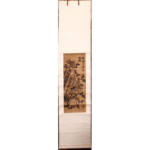 173 - A EARLY 20TH CENTURY SCROLL PAINTING, depicting a flowering tree, signed and with red seal mark, ima... 