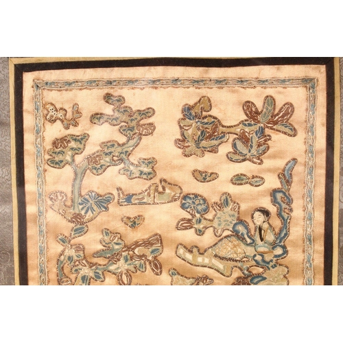 186 - A MID 20TH CENTURY OR EARLIER CHINESE SILKWORK PICTURE depicting figures and trees, framed and glaze... 