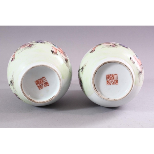 194 - A PAIR OF CHINESE REPUBLICAN STYLE PORCELAIN VASES, each painted with scenes of playful treatment, 1... 