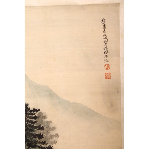 199 - FOUR CHINESE SCROLL PAINTINGS, early 20th Century and later, two mountainous landscapes, another wit... 