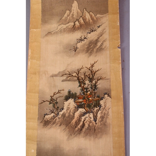 199 - FOUR CHINESE SCROLL PAINTINGS, early 20th Century and later, two mountainous landscapes, another wit... 