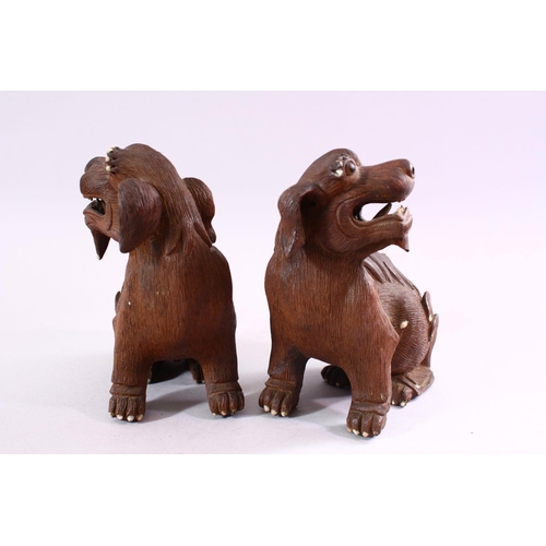 202 - A GOOD PAIR OF CHINESE 19TH CENTURY TERRACOTTA FORMED LION DOG FIGURES, Modeled as male and female, ... 