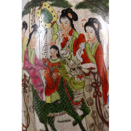 211 - A LARGE CHINESE 19TH / 20TH CENTURY FAMILLE ROSE CRACKLEWARE PORCELAIN VASE, decorated with scenes o... 