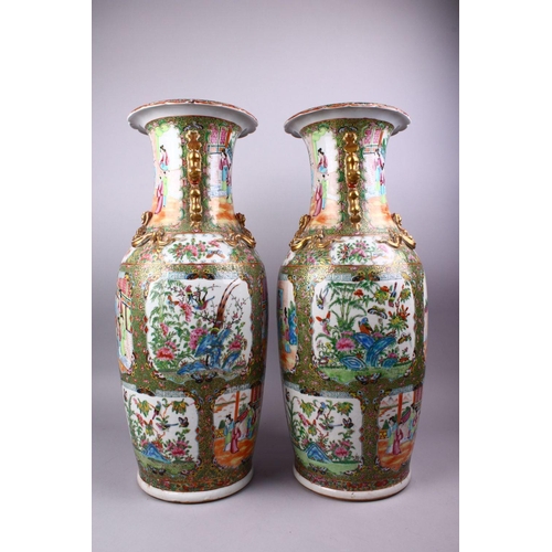 222 - A GOOD LARGE PAIR OF 19TH CENTURY CHINESE CANTON FAMILLE ROSE PORCELAIN VASES, decorated with panels... 