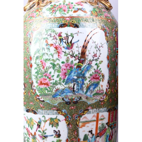 222 - A GOOD LARGE PAIR OF 19TH CENTURY CHINESE CANTON FAMILLE ROSE PORCELAIN VASES, decorated with panels... 